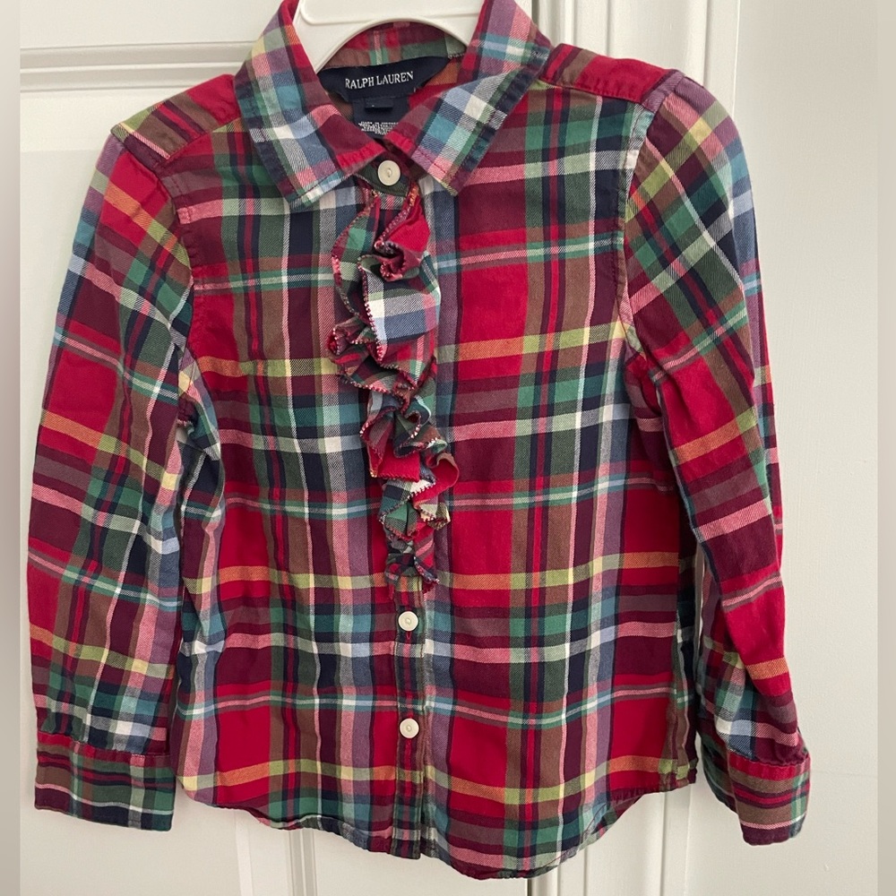 Ralph Lauren Multicolor Plaid Kids Shirt with Ruffle